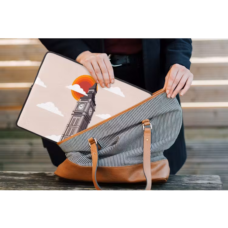 Toren - Klok - Londen - Architectuur - Retro laptophoes neopreen klein -tas