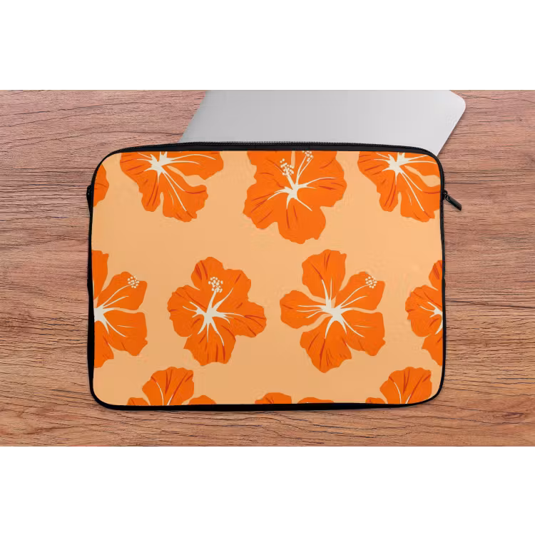 Tropisch - Hibiscus - Oranje laptophoes neopreen klein 279 -tafel