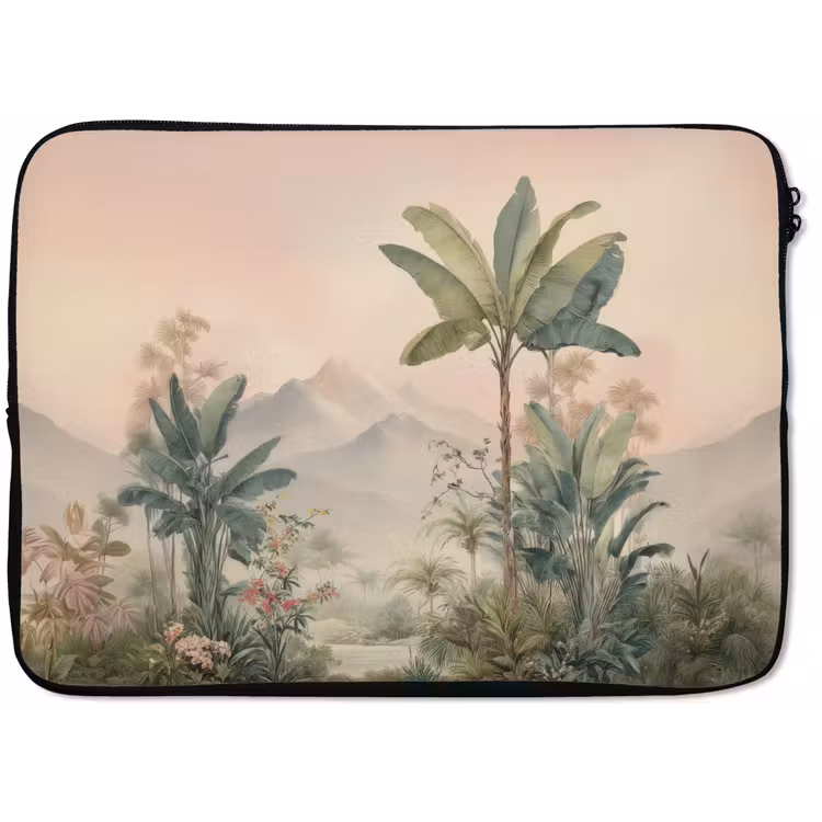 Tropisch landschap - palmbomen - Bloemen - Roze lucht laptophoes neopreen klein -zkaufland3dotto