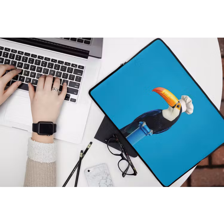Tucan - Sokkel - Vogel - Koksmuts laptophoes neopreen klein -bureau