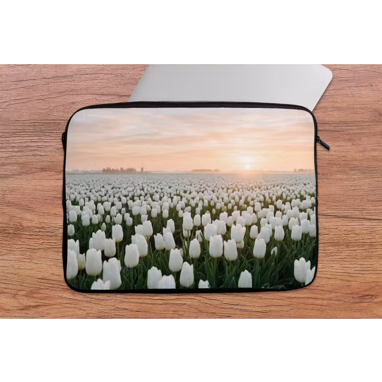 Tulpen - Landschap - Wit laptophoes neopreen klein -tafel