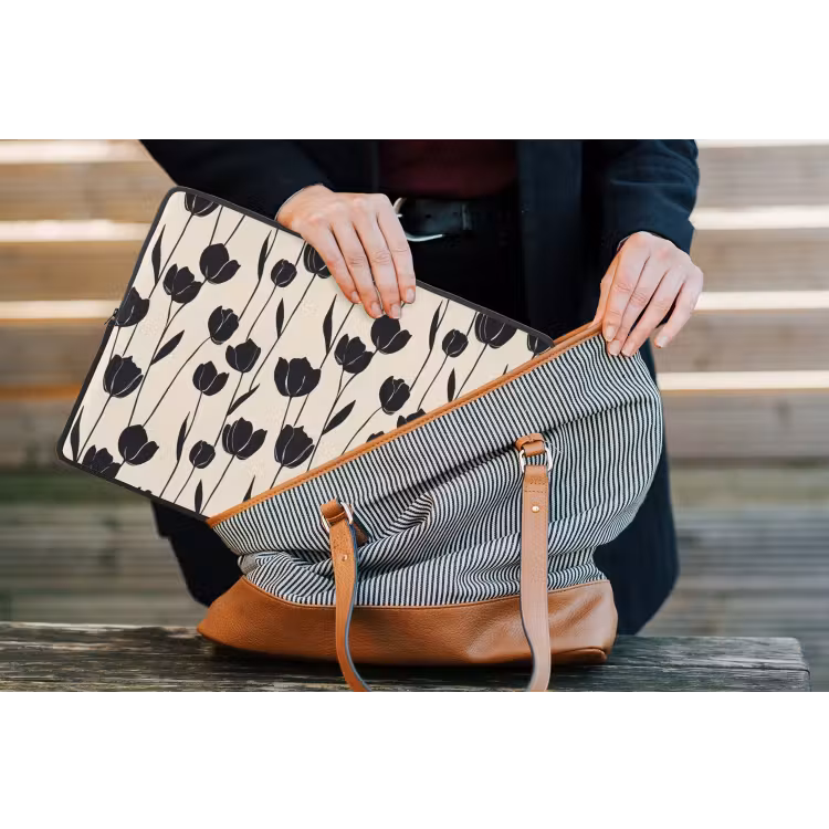 Tulpen - Patroon - Zwart laptophoes neopreen klein 279 -tas