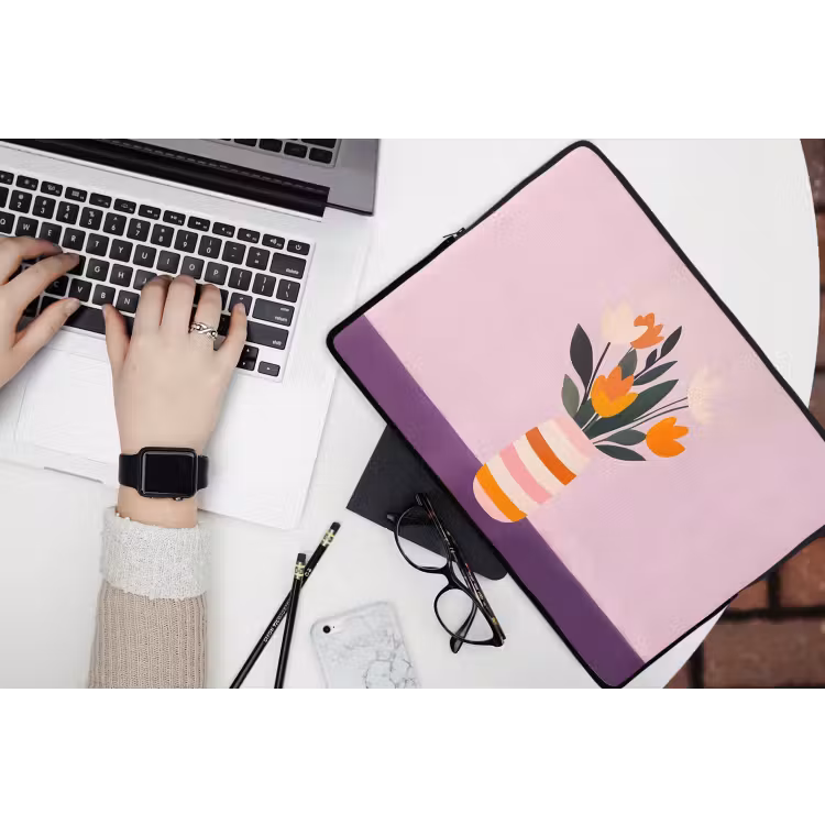 Tulpen - Vaas - Strepen - Paars laptophoes neopreen klein -bureau