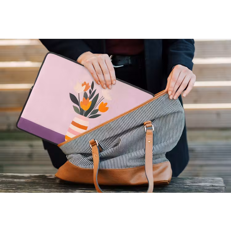 Tulpen - Vaas - Strepen - Paars laptophoes neopreen klein -tas