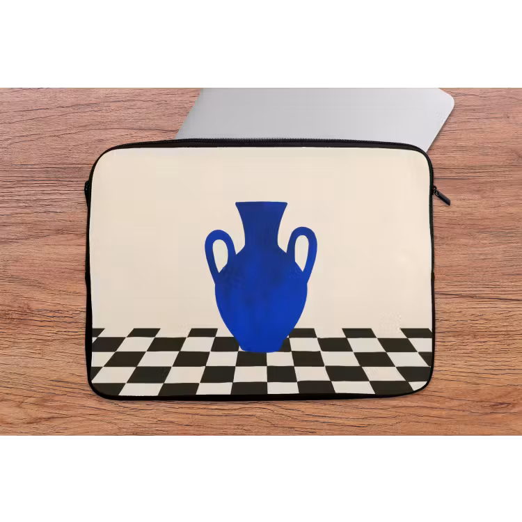 Vaas - Blauw - Geblokt - Modern laptophoes neopreen klein -tafel