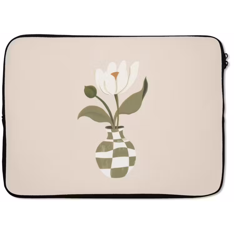 Vaas - Geruit - Bloem - Groen laptophoes neopreen klein -zkaufland3dotto