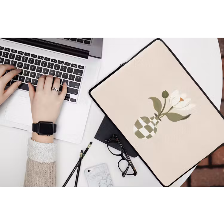 Vaas - Geruit - Bloem - Groen laptophoes neopreen klein -bureau
