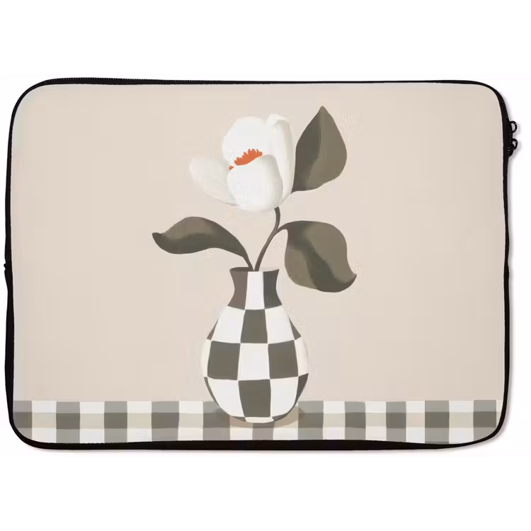Vaas - Geruit - Groen - Bloem laptophoes neopreen klein -zkaufland3dotto
