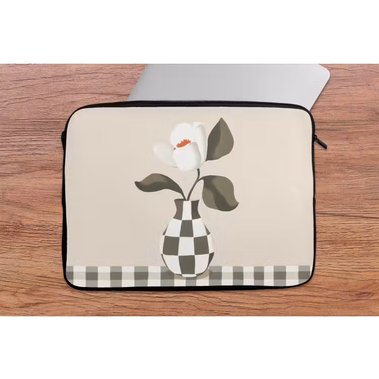 Vaas - Geruit - Groen - Bloem laptophoes neopreen klein -tafel