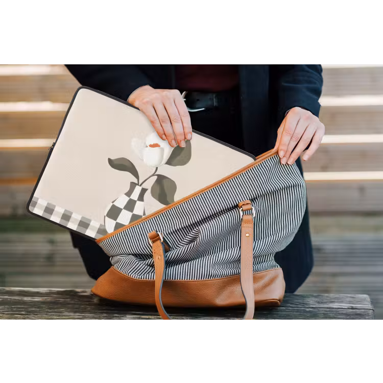 Vaas - Geruit - Groen - Bloem laptophoes neopreen klein -tas