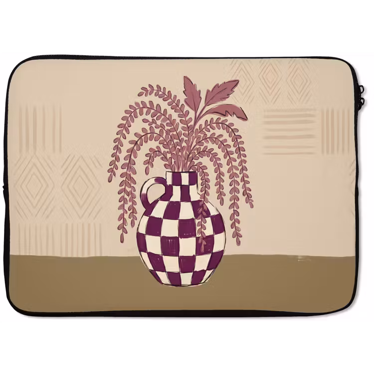 Vaas - Geruit - Planten - Modern - Paars laptophoes neopreen klein -zkaufland3dotto