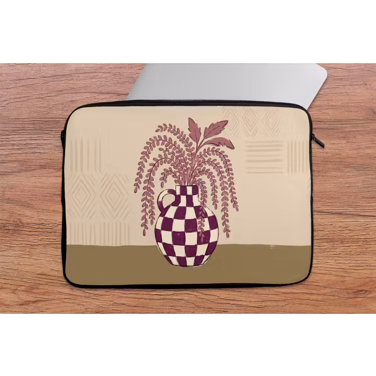 Vaas - Geruit - Planten - Modern - Paars laptophoes neopreen klein -tafel