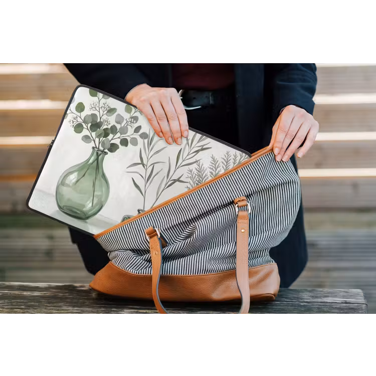 Vazen - Bladeren - Groen laptophoes neopreen klein -tas