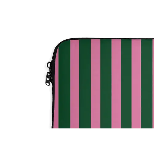 Verticale strepen - Groen - Roze laptophoes neopreen klein 279 -detail