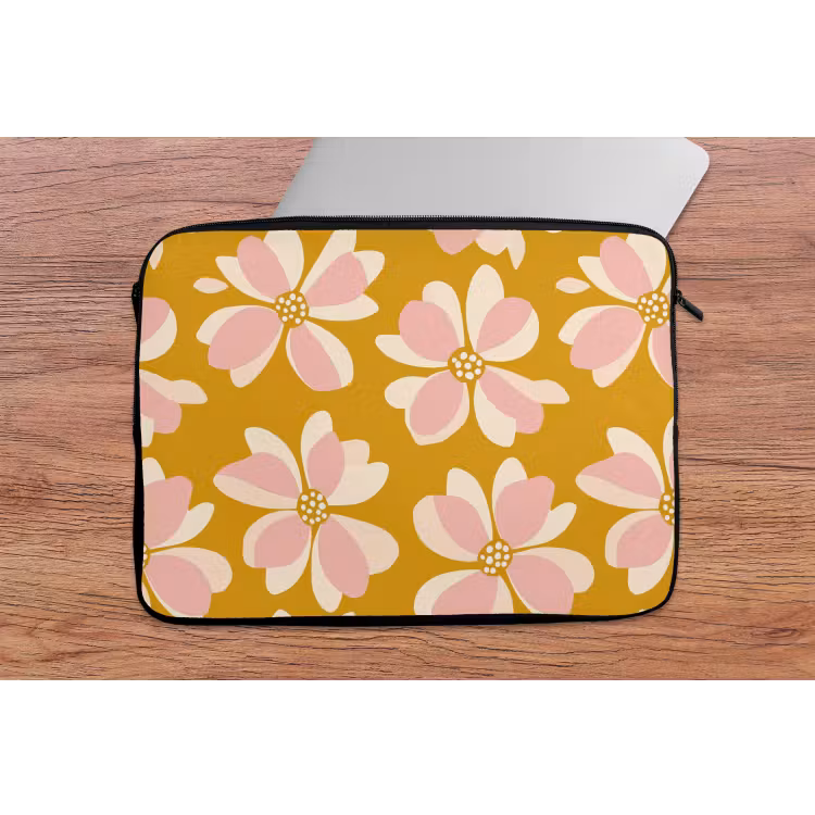 Vintage - Bloemen - Okergeel laptophoes neopreen klein 279 -tafel