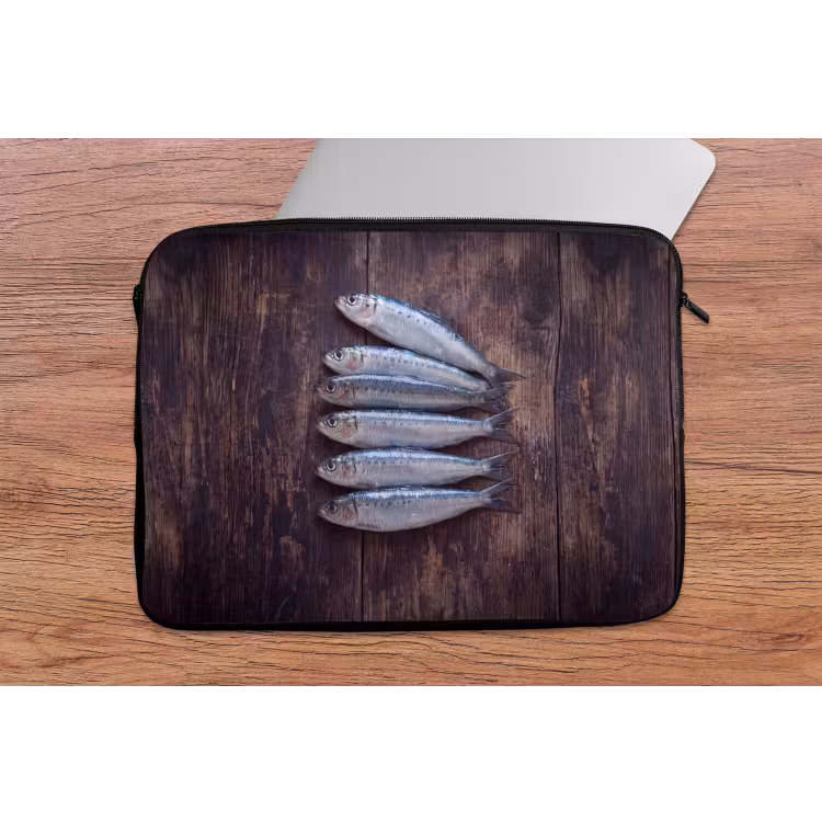 Laptophoes Vis - Hout - Eten - Vis - Hout - Eten laptophoes neopreen klein