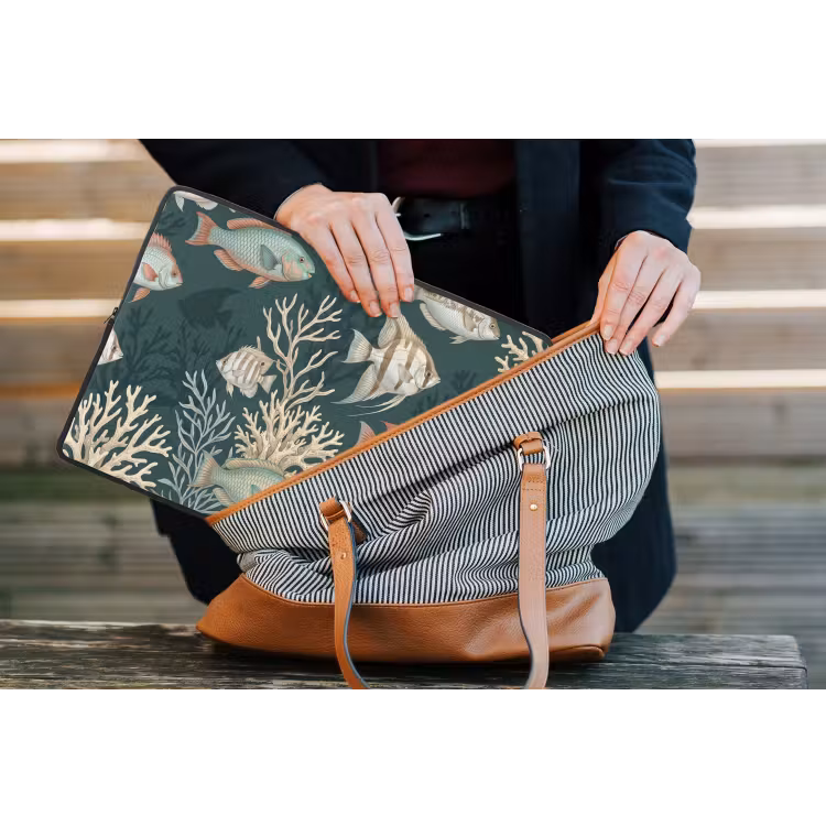 Vis - Koraal - Onderwater - Illustratie laptophoes neopreen klein -tas