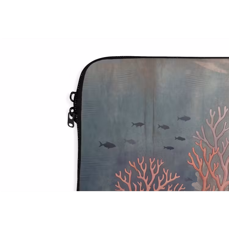 Vis - Koraal - Onderwater - Illustratie - Vintage laptophoes neopreen klein -detail
