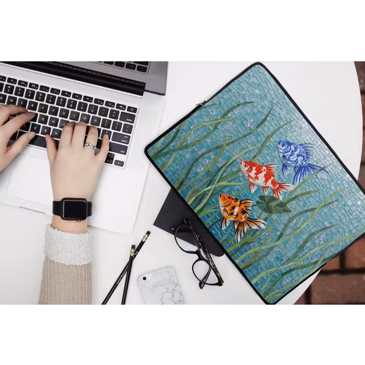 Vis - Mozaïek - Onderwater - Kleurrijk - Dieren laptophoes neopreen klein -bureau