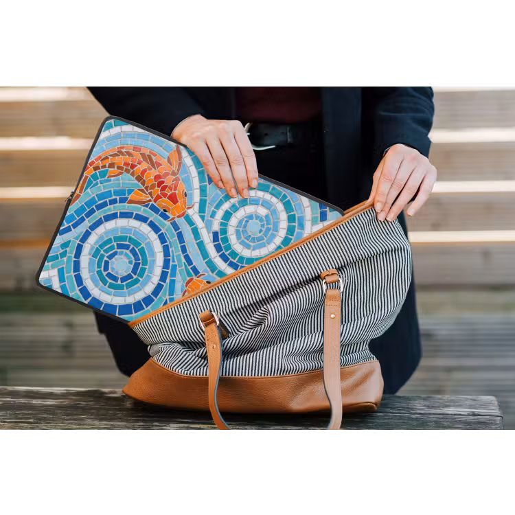 Vis - Mozaïek - Water - Decoratief - Blauw laptophoes neopreen klein -tas