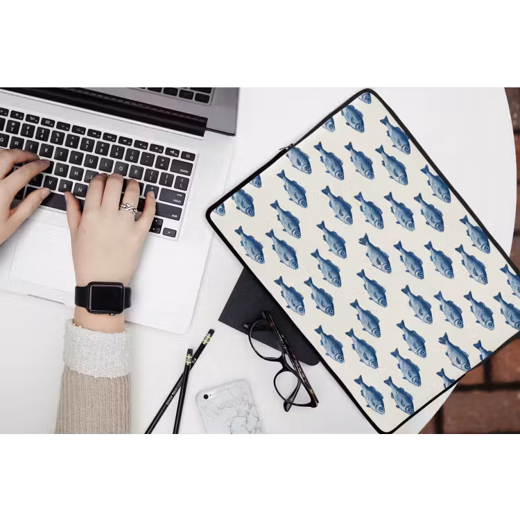 Vis - Patroon - Blauw laptophoes neopreen klein 279 -bureau