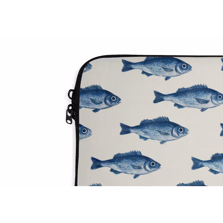 Vis - Patroon - Blauw laptophoes neopreen klein 279 -detail