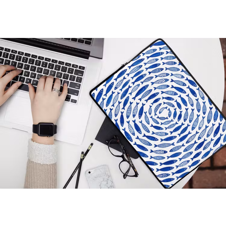 Vis - Patroon - Onderwater - Abstract - Blauw laptophoes neopreen klein -bureau