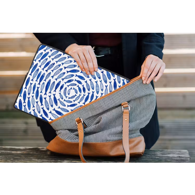 Vis - Patroon - Onderwater - Abstract - Blauw laptophoes neopreen klein -tas