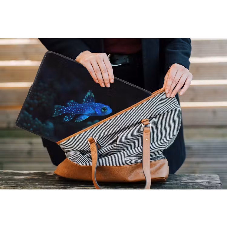 Vis - Stippen - Koraal - Blauw laptophoes neopreen klein -tas
