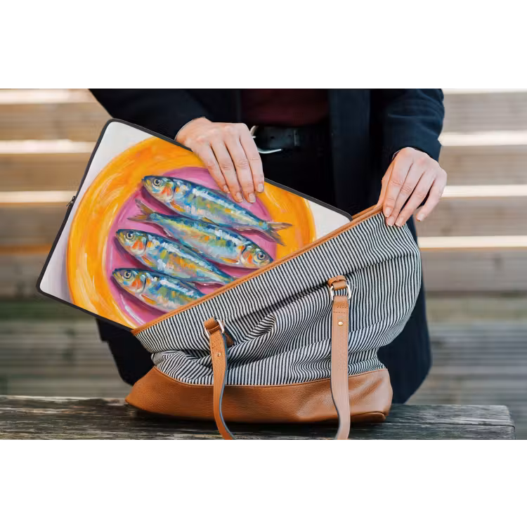 Vis - Vier - Eten - Modern - Kleurrijk laptophoes neopreen klein -tas