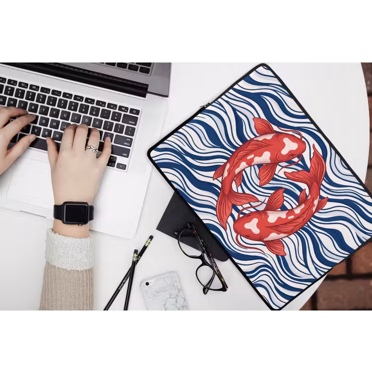 Vis - Water - Natuur - Illustratie - Rood laptophoes neopreen klein -bureau
