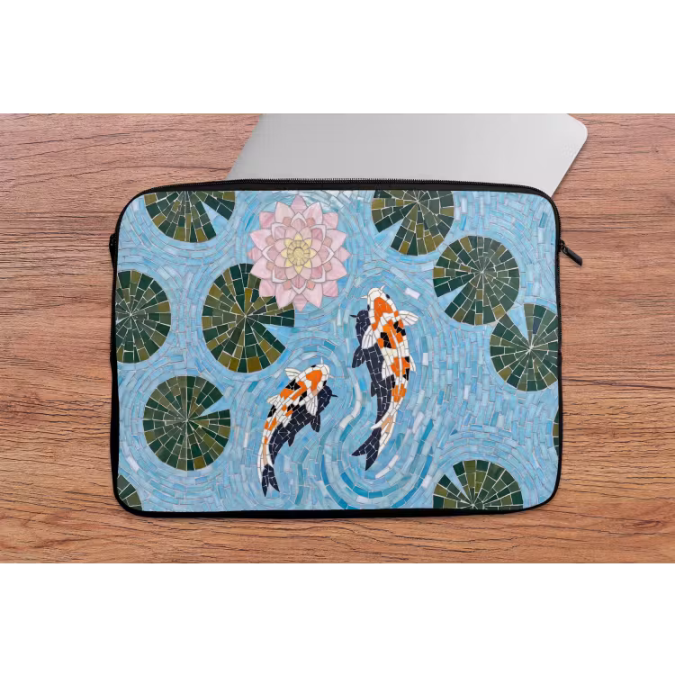 Vis - Water - Natuur - Mozaïek - Blauw laptophoes neopreen klein -tafel