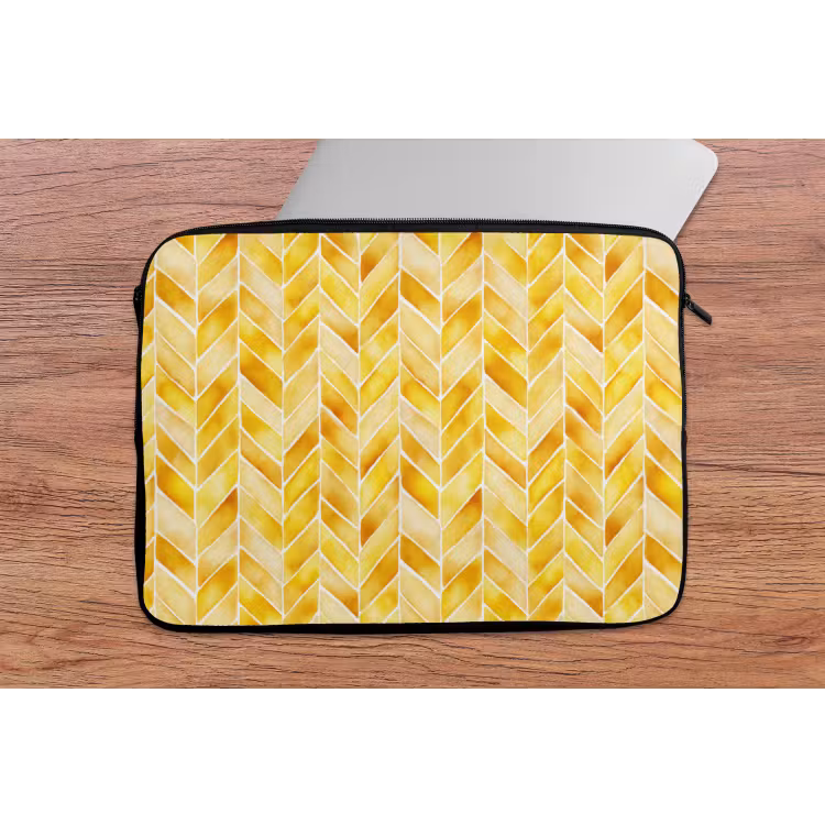 Visgraat - Aquarel - Patronen - Goudgeel laptophoes neopreen klein 279 -tafel