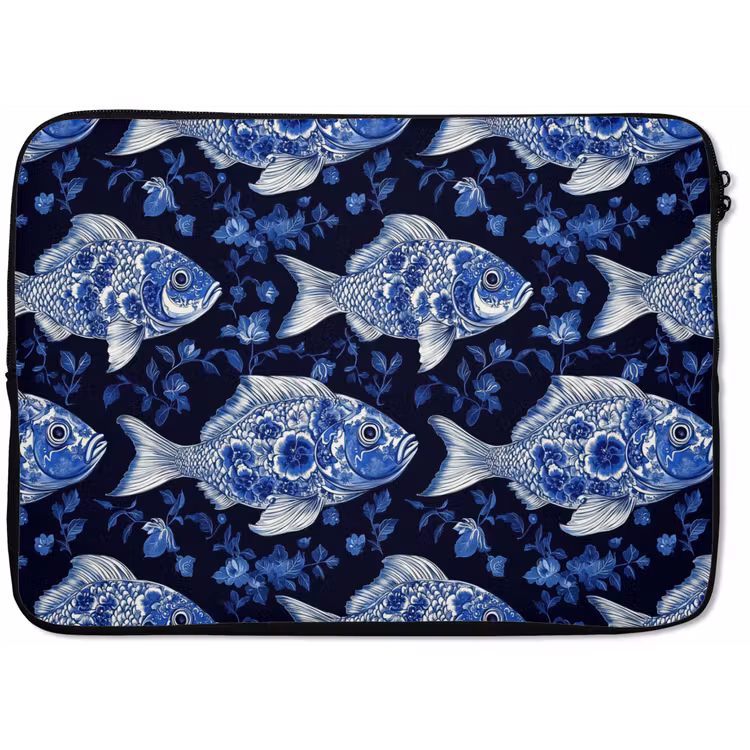 Vissen - Bloemen - Blauw laptophoes neopreen klein 279 -zkaufland3dotto