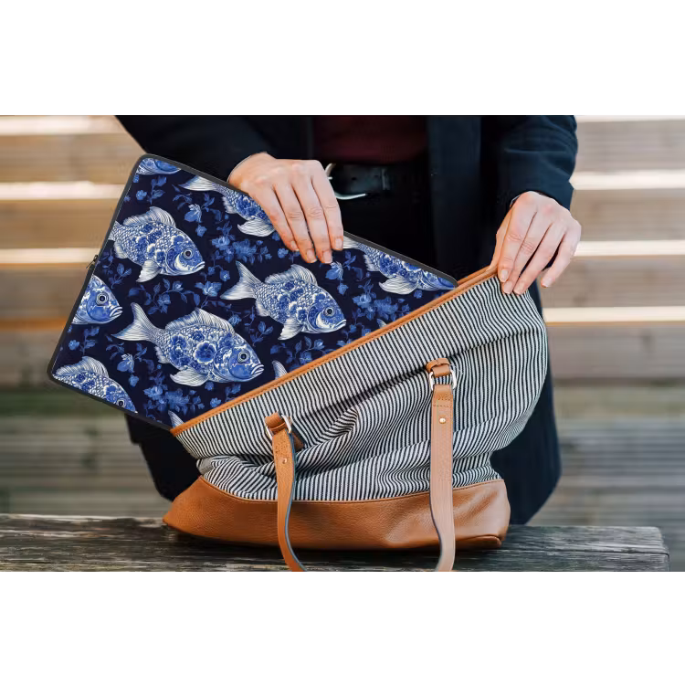 Vissen - Bloemen - Blauw laptophoes neopreen klein 279 -tas