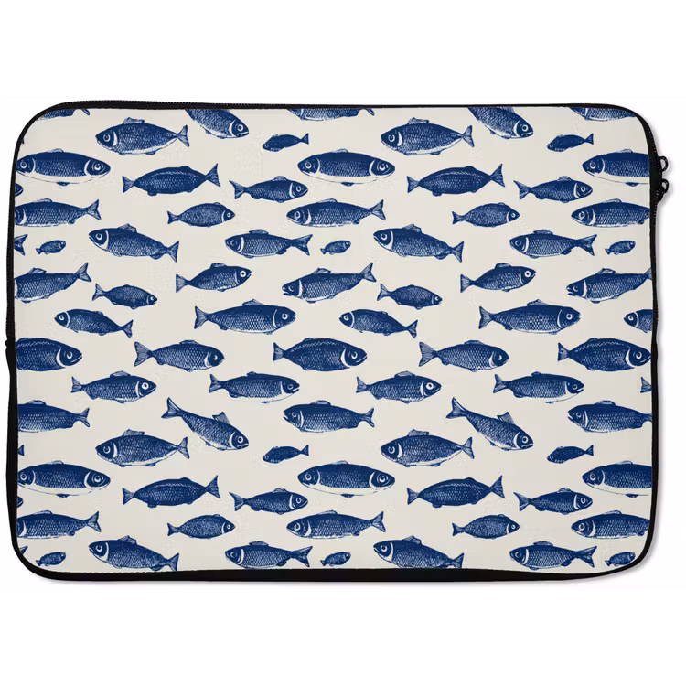 Vissen - Patroon - Blauw - Wit laptophoes neopreen klein 279 -zkaufland3dotto