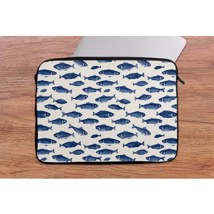 Vissen - Patroon - Blauw - Wit laptophoes neopreen klein 279 -tafel
