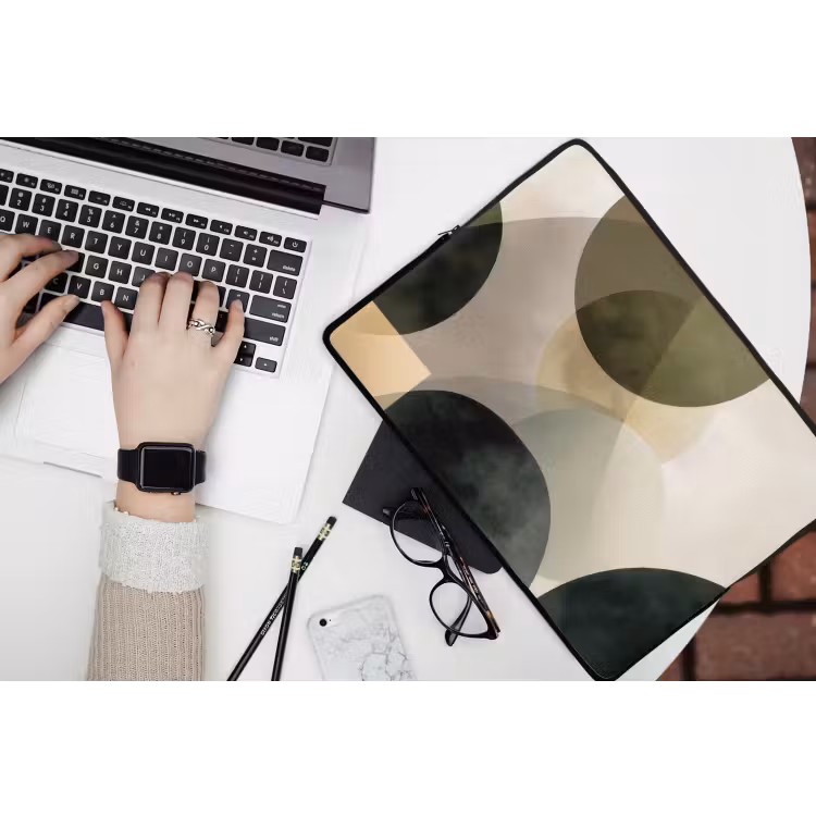 Vlakken - Abstract - Beige - Cirkels laptophoes neopreen klein -bureau