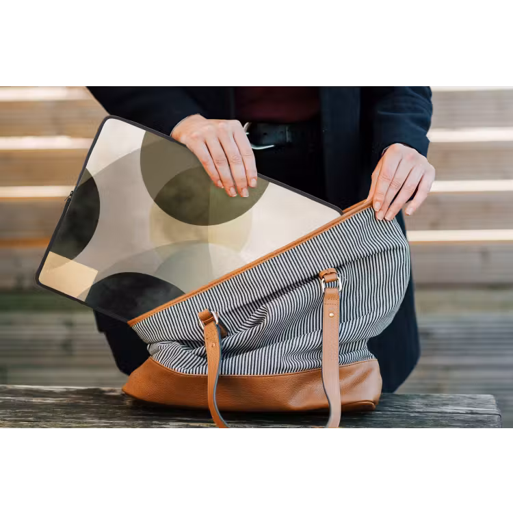 Vlakken - Abstract - Beige - Cirkels laptophoes neopreen klein -tas