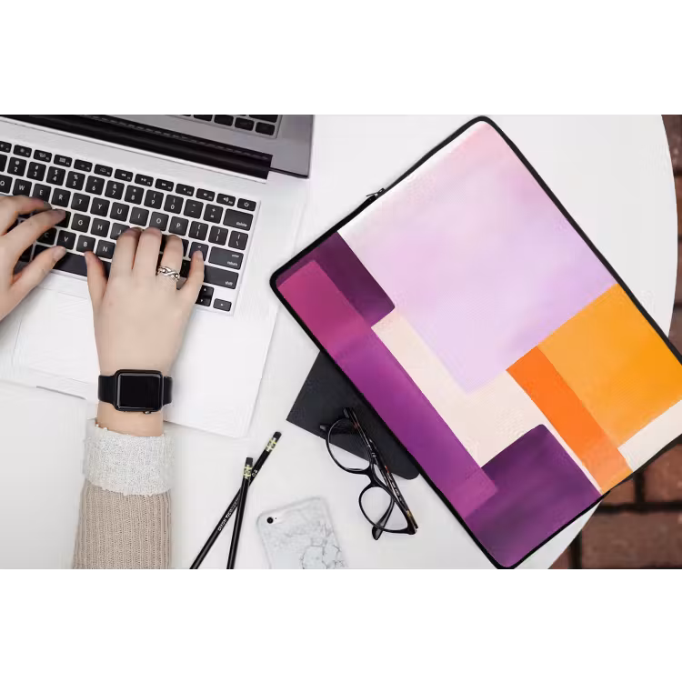 Vlakken - Abstract - Rechthoekig - Oranje laptophoes neopreen klein -bureau