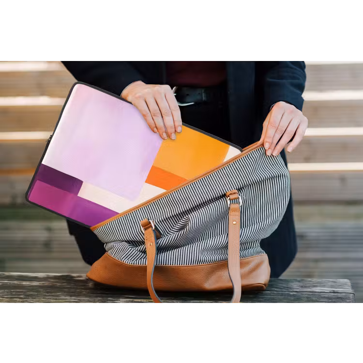 Vlakken - Abstract - Rechthoekig - Oranje laptophoes neopreen klein -tas