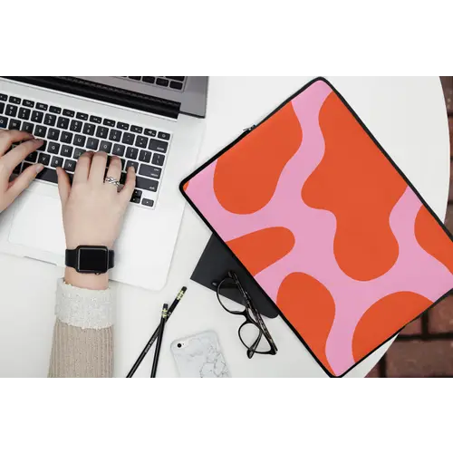 Vlekken - Rood - Roze - Patroon - Minimalistisch laptophoes neopreen klein -bureau