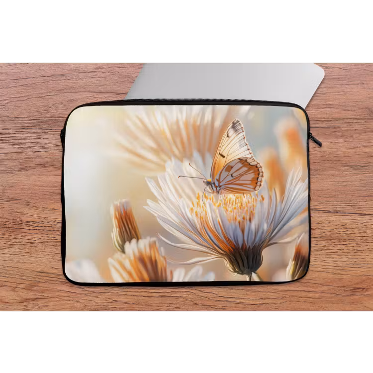 Vlinder - Bloem - Oranje laptophoes neopreen klein -tafel