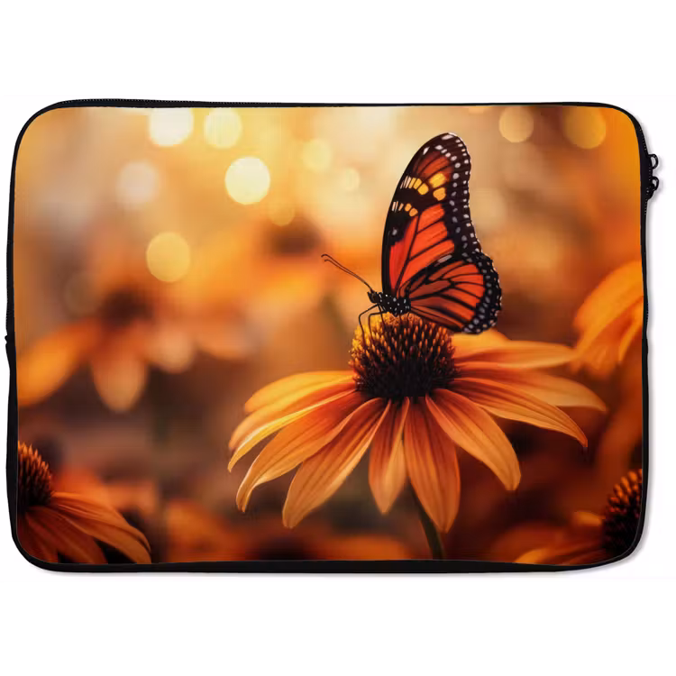 Vlinder - Bloemen - Oranje laptophoes neopreen klein -zkaufland3dotto