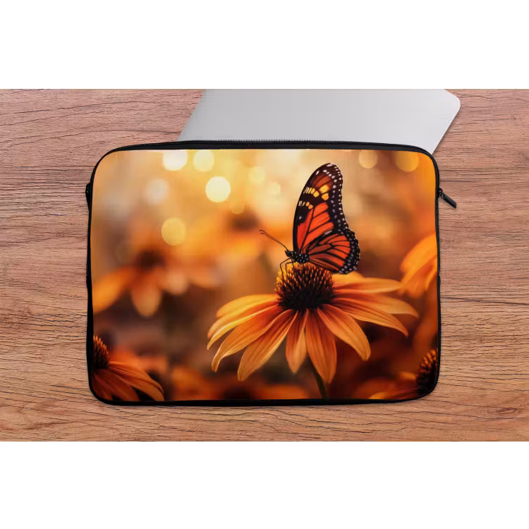 Vlinder - Bloemen - Oranje laptophoes neopreen klein -tafel