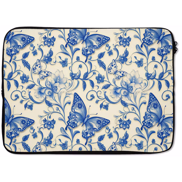 Vlinders - Bloemen - Blauw - Botanisch laptophoes neopreen klein 279 -zkaufland3dotto