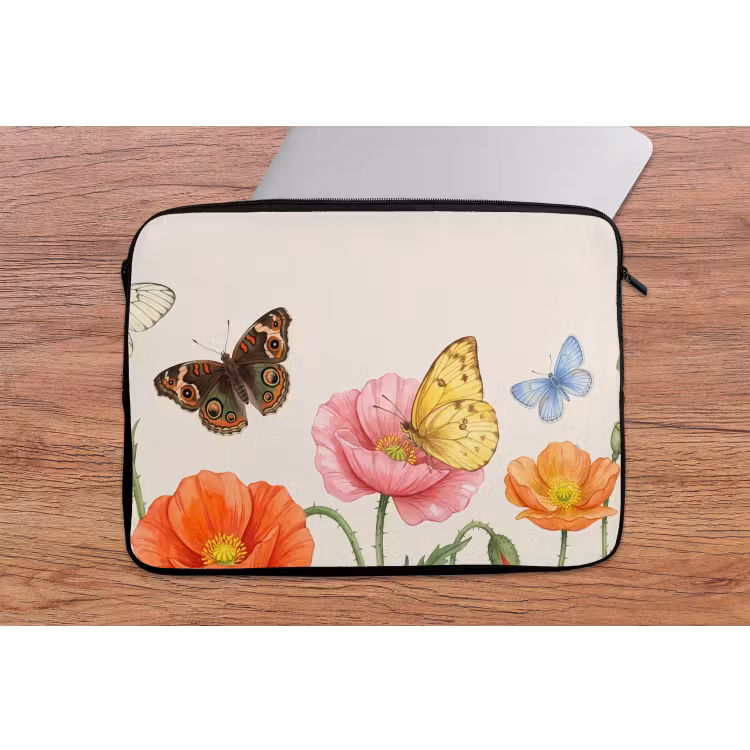 Vlinders - Klaprozen - Illustratie - Kleurrijk laptophoes neopreen klein -tafel