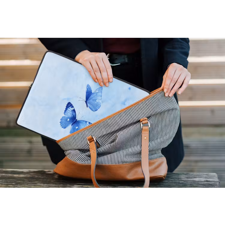 Vlinders - Sierlijk - Blauw laptophoes neopreen klein -tas