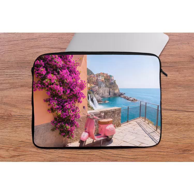 Voertuig - Roze - Kust - Zomer - Reizen laptophoes neopreen klein -tafel