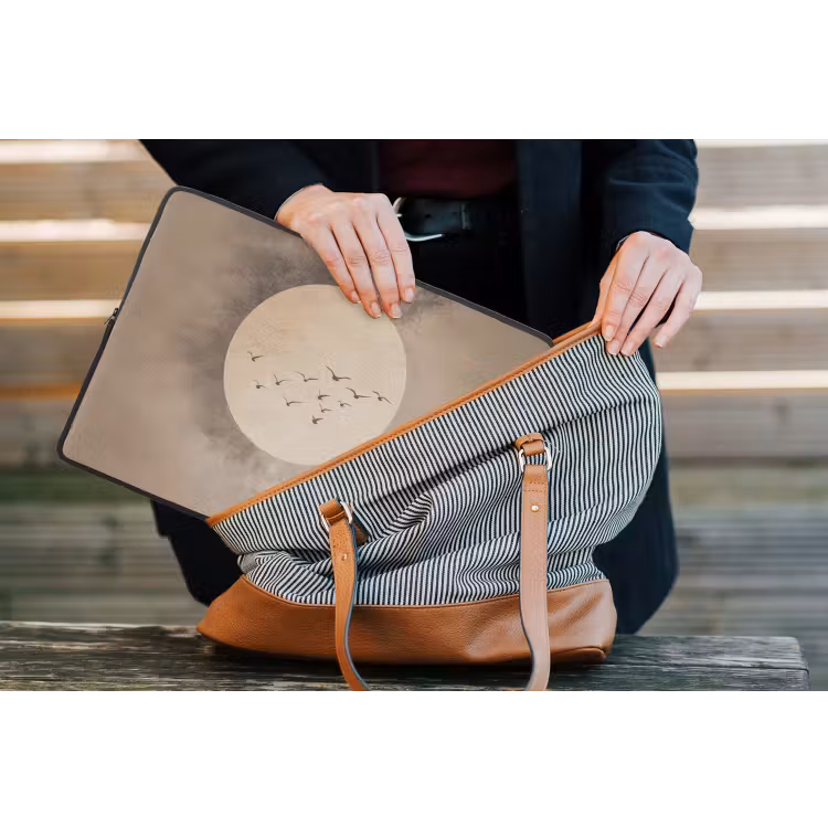 Vogel - Beige - Japandi laptophoes neopreen klein -tas